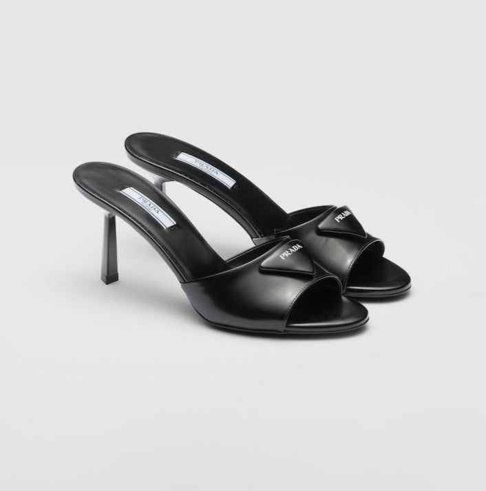 Prada High Heels Women Shoes Black with White Logo