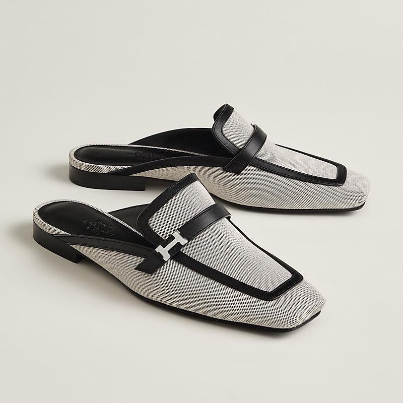 Hermes Shoes Slip Ons Gray & Black
