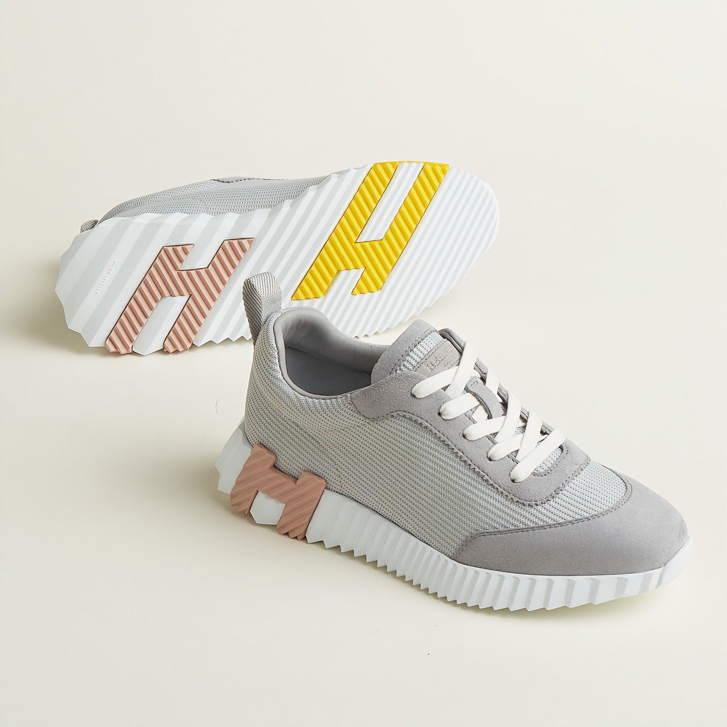 Hermes Bouncing Sneakers Grey & Yellow Logo
