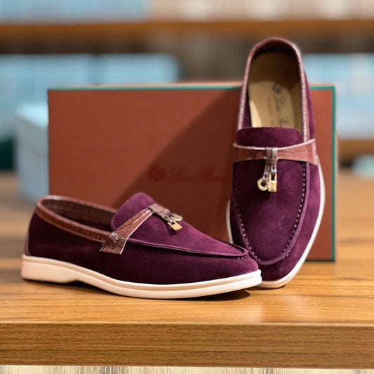 Loro Piana Summer Walk Shoes Maroon with Golden Charms
