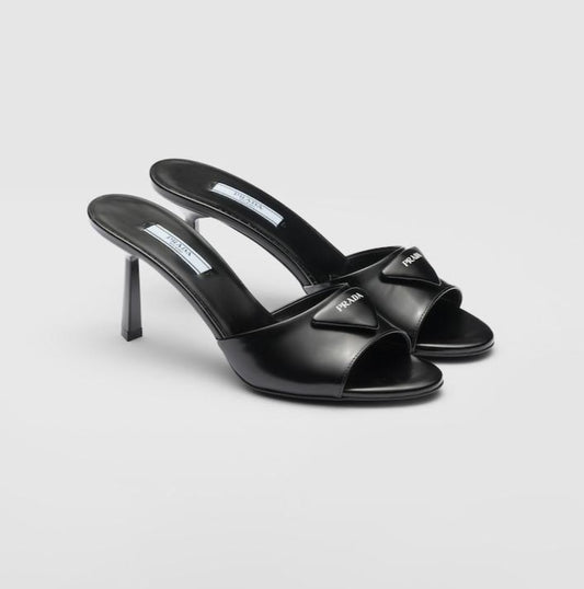 Prada High Heels Women Shoes Black with White Logo