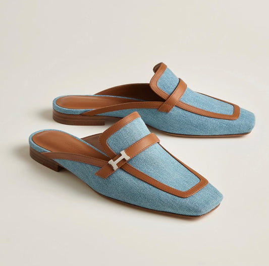 Hermes Shoes Slip Ons Teal Blue & Brown