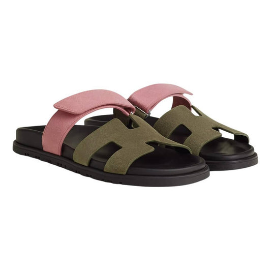 Hermes Slippers Green & Pink & Black
