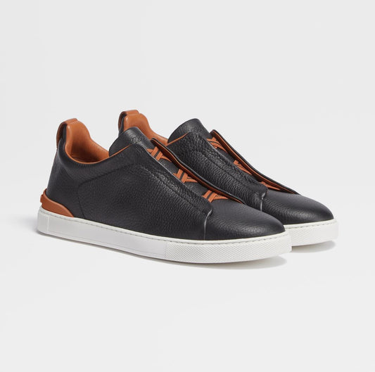Zegna Triple Stitch Sneakers Brown With Orange Stitch