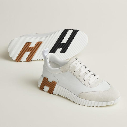 Hermes Bouncing Sneakers White With Brown Logo
