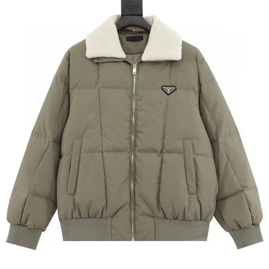 Prada Jacket Puff Olive Green With Fur