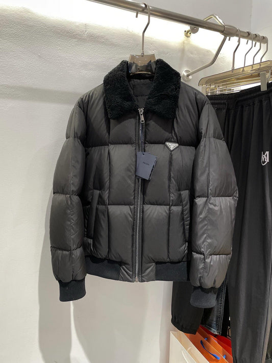Prada Jacket Puff Black With Fur