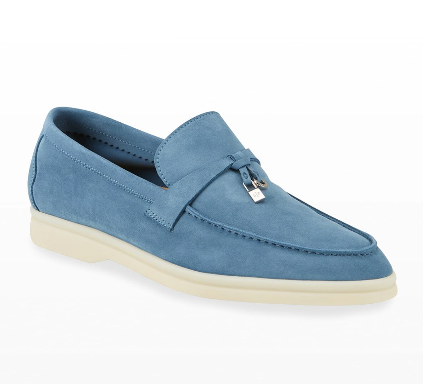 Loro Piana Summer Walk Shoes Teal Blue with Silver Charms