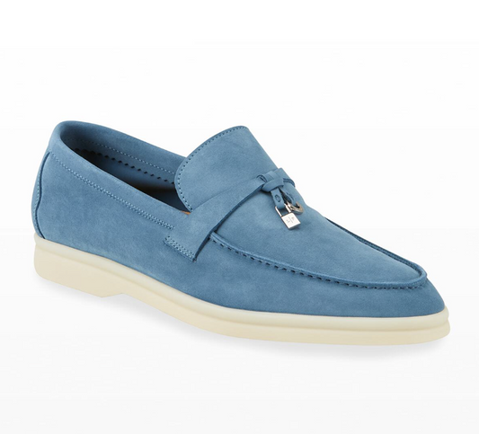 Loro Piana Summer Walk Shoes Teal Blue with Silver Charms