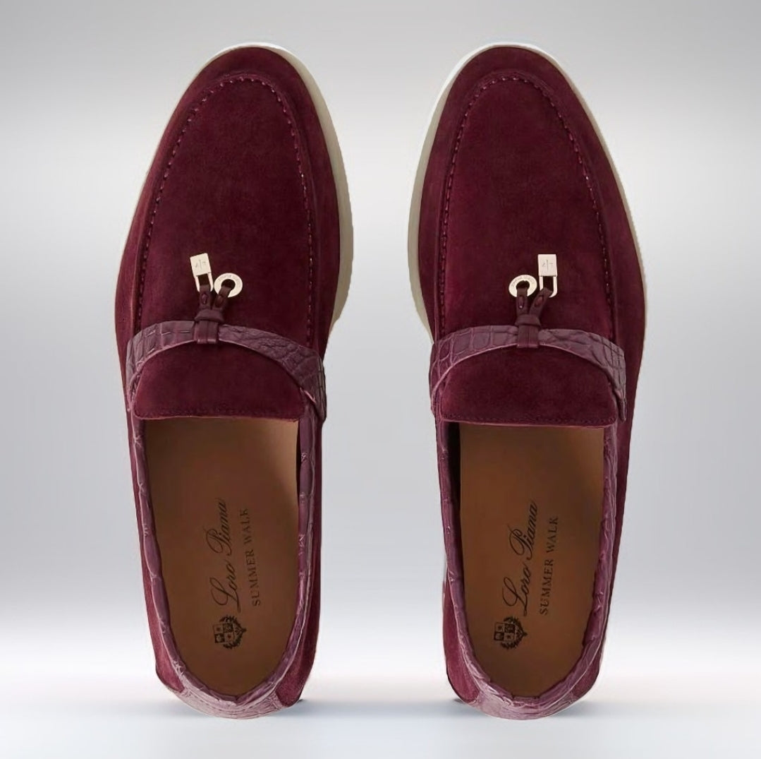 Loro Piana Summer Walk Shoes Maroon with Silver Charms