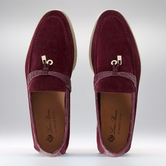 Loro Piana Summer Walk Shoes Maroon with Silver Charms